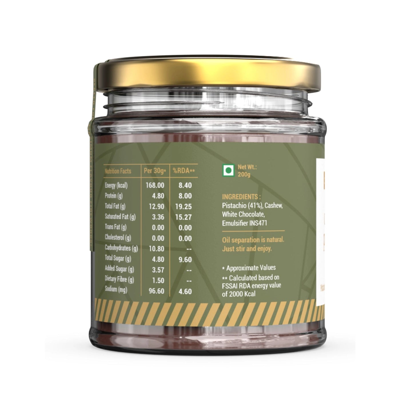 Creamy Pistachio Nut Butter Nutrition Facts- Beeza Nut Butters